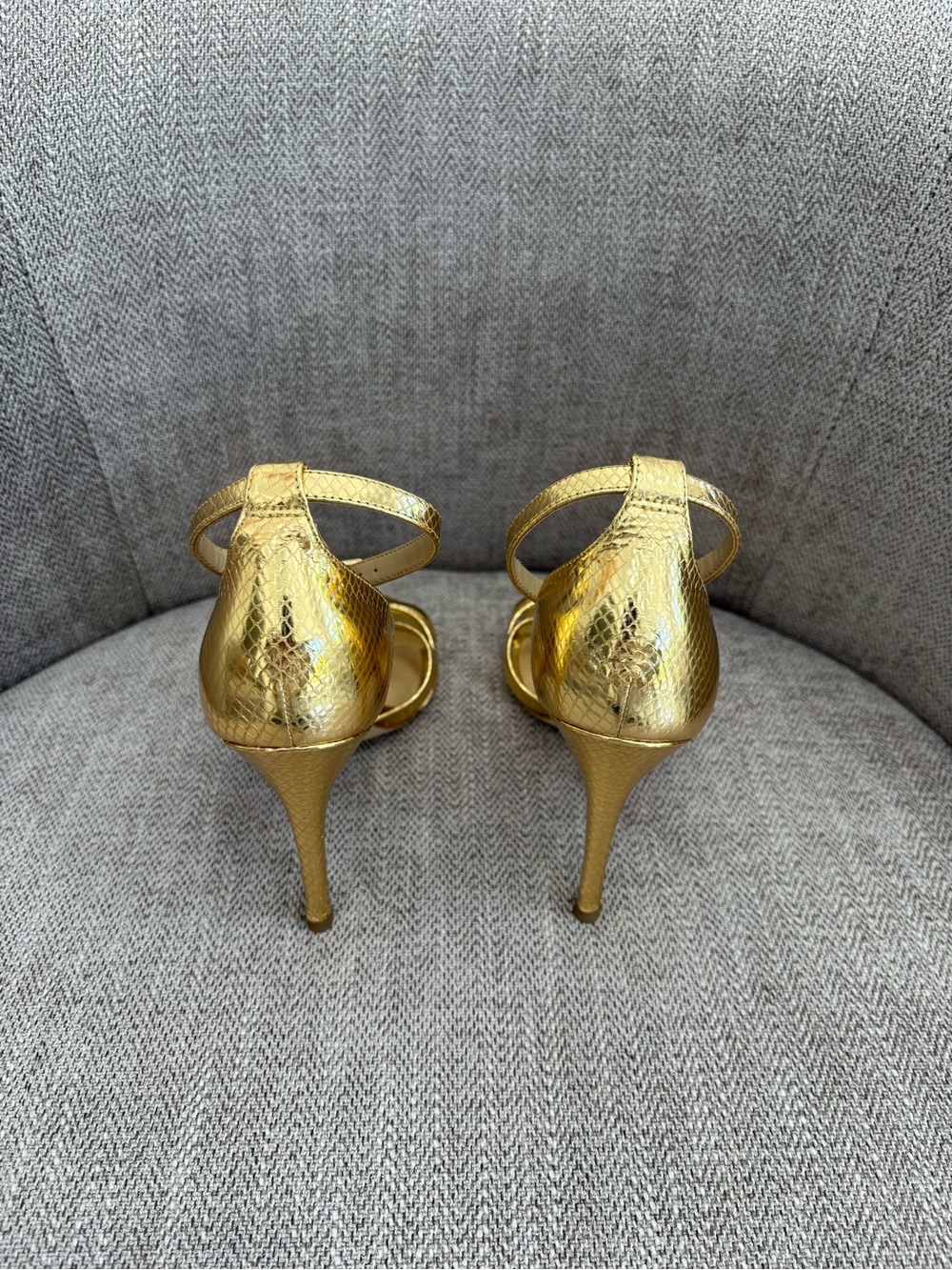 Michael Kors Gold Metallic Ankle-Strap Heeled Sandals - Picture 3 of 4
